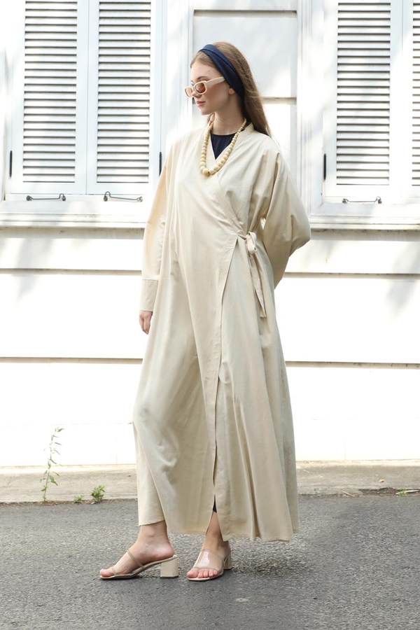 Kruvaze Bağlamalı Abaya Taş - 4