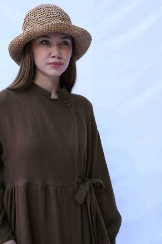 Kruvaze Bağlamalı Müslin Elbise Kahverengi - 7