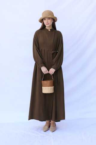 Kruvaze Bağlamalı Müslin Elbise Kahverengi - 3