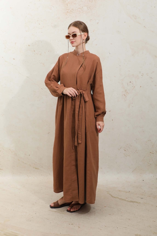 Kruvaze Bağlamalı Müslin Elbise Kiremit - 1