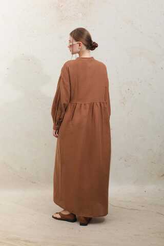 Kruvaze Bağlamalı Müslin Elbise Kiremit - 7