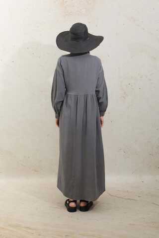 Kruvaze Bağlamalı Müslin Elbise Koyu Gri - 15