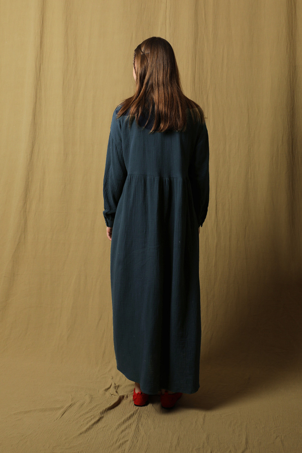 Kruvaze Bağlamalı Müslin Elbise Lacivert - 7