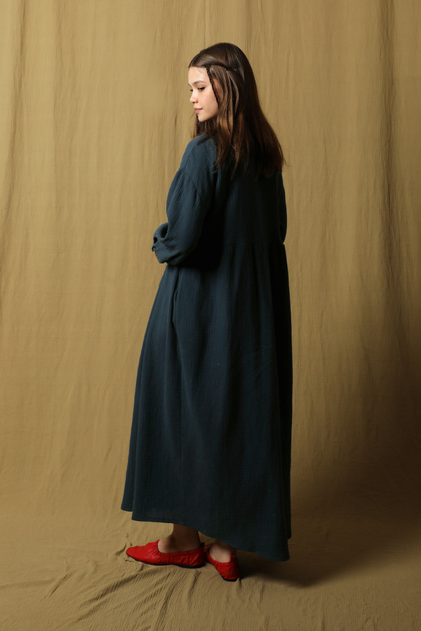 Kruvaze Bağlamalı Müslin Elbise Lacivert - 6