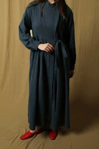 Kruvaze Bağlamalı Müslin Elbise Lacivert - 4
