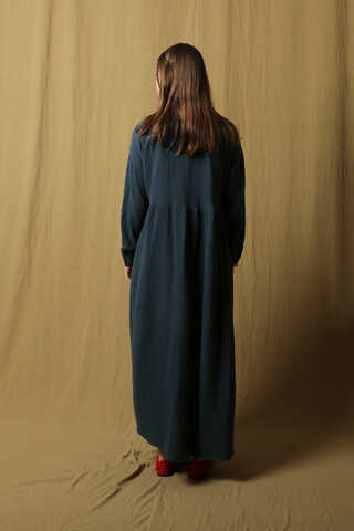 Kruvaze Bağlamalı Müslin Elbise Lacivert - 7