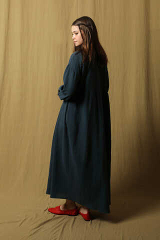 Kruvaze Bağlamalı Müslin Elbise Lacivert - 6