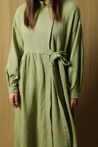 Kruvaze Bağlamalı Müslin Elbise Mint - 3