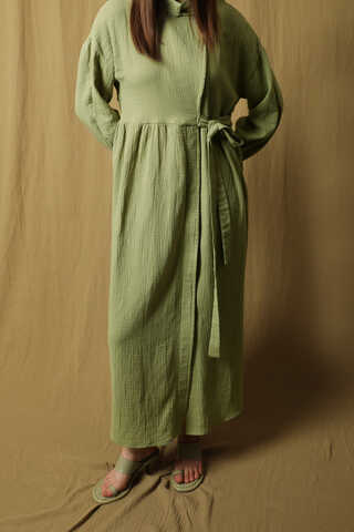 Kruvaze Bağlamalı Müslin Elbise Mint - 5