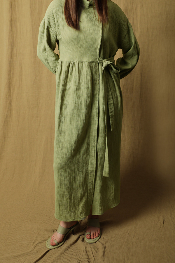 Kruvaze Bağlamalı Müslin Elbise Mint - 5