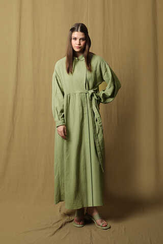 Kruvaze Bağlamalı Müslin Elbise Mint - 1