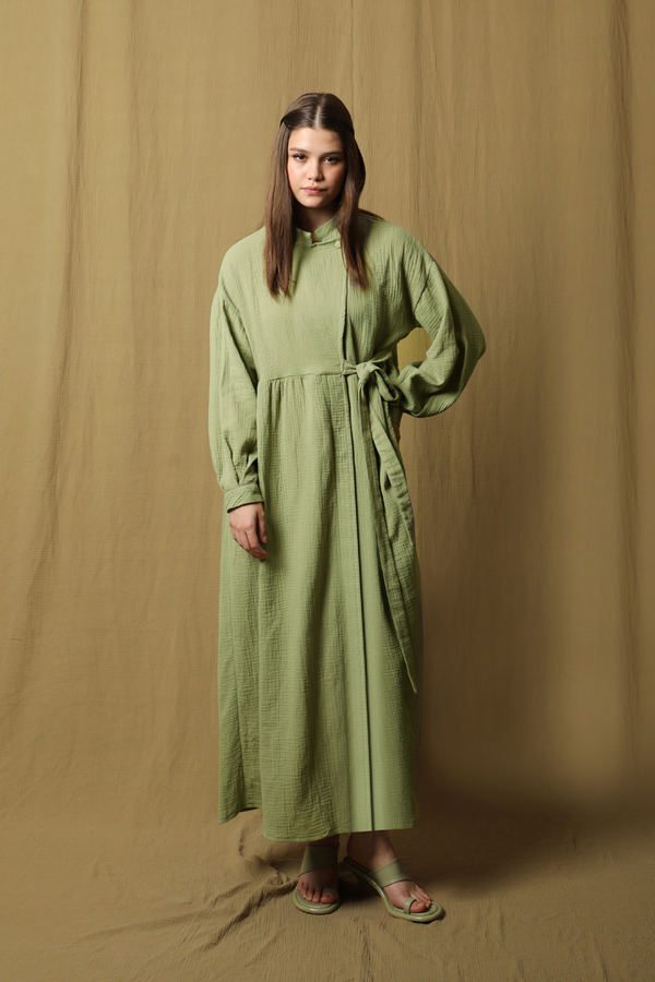 Kruvaze Bağlamalı Müslin Elbise Mint - 1