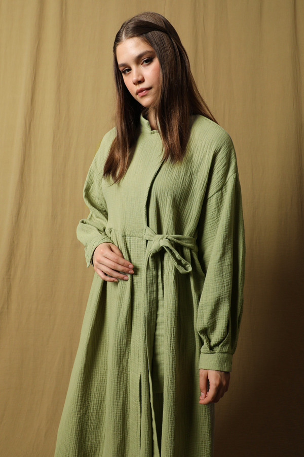 Kruvaze Bağlamalı Müslin Elbise Mint - 2