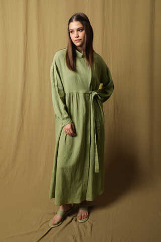 Kruvaze Bağlamalı Müslin Elbise Mint - 6