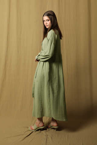 Kruvaze Bağlamalı Müslin Elbise Mint - 4