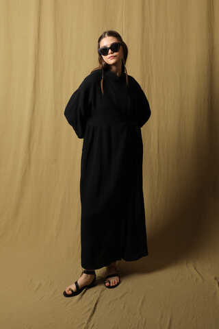 Kruvaze Bağlamalı Müslin Elbise Siyah - 2