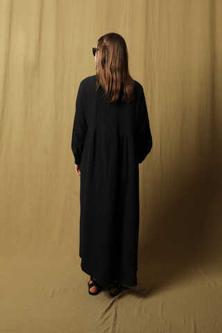 Kruvaze Bağlamalı Müslin Elbise Siyah - 6