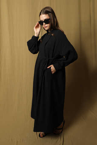 Kruvaze Bağlamalı Müslin Elbise Siyah - 5