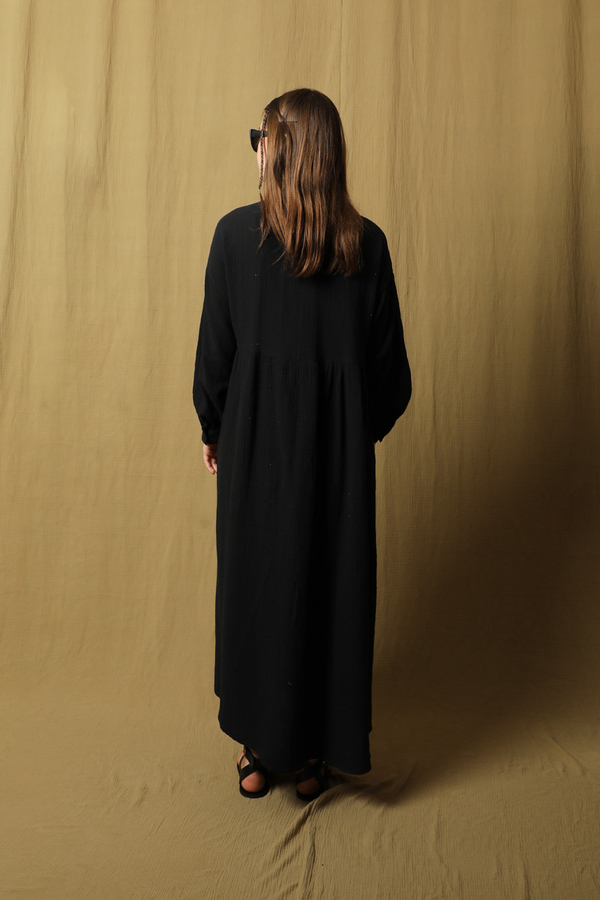 Kruvaze Bağlamalı Müslin Elbise Siyah - 6