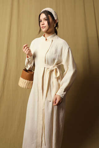 Kruvaze Bağlamalı Müslin Elbise Taş - 5