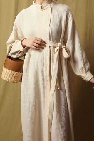 Kruvaze Bağlamalı Müslin Elbise Taş - 6