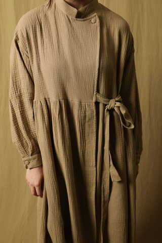 Kruvaze Bağlamalı Müslin Elbise Vizon - 4