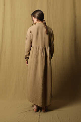 Kruvaze Bağlamalı Müslin Elbise Vizon - 6