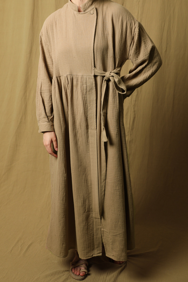 Kruvaze Bağlamalı Müslin Elbise Vizon - 5