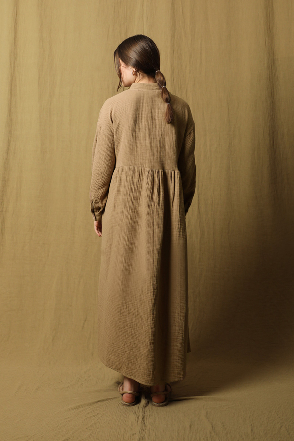 Kruvaze Bağlamalı Müslin Elbise Vizon - 6