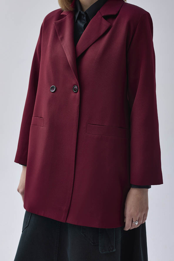Kruvaze Blazer Ceket Bordo - 3