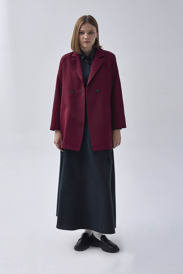 Kruvaze Blazer Ceket Bordo - 4