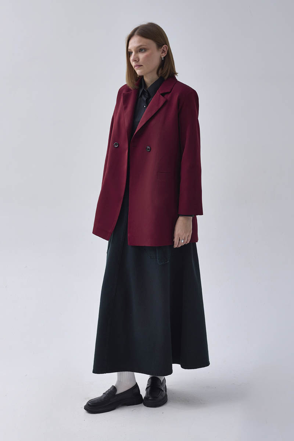 Kruvaze Blazer Ceket Bordo - 5