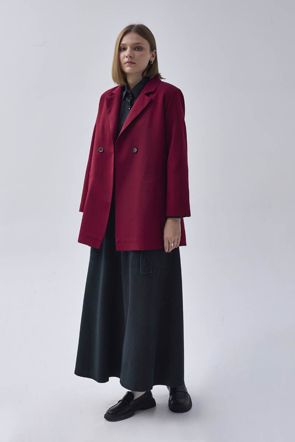 Kruvaze Blazer Ceket Bordo - 6