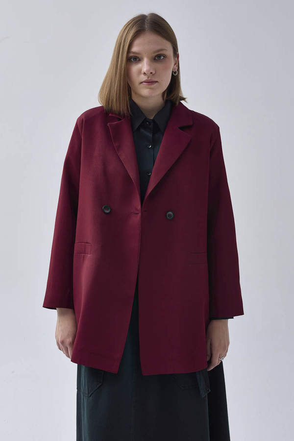 Kruvaze Blazer Ceket Bordo - 7