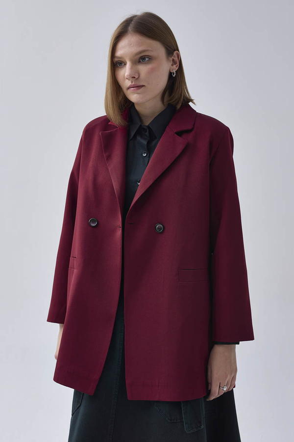 Kruvaze Blazer Ceket Bordo - 8