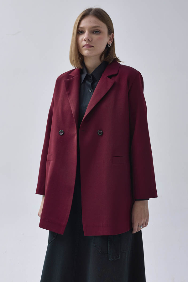 Kruvaze Blazer Ceket Bordo 