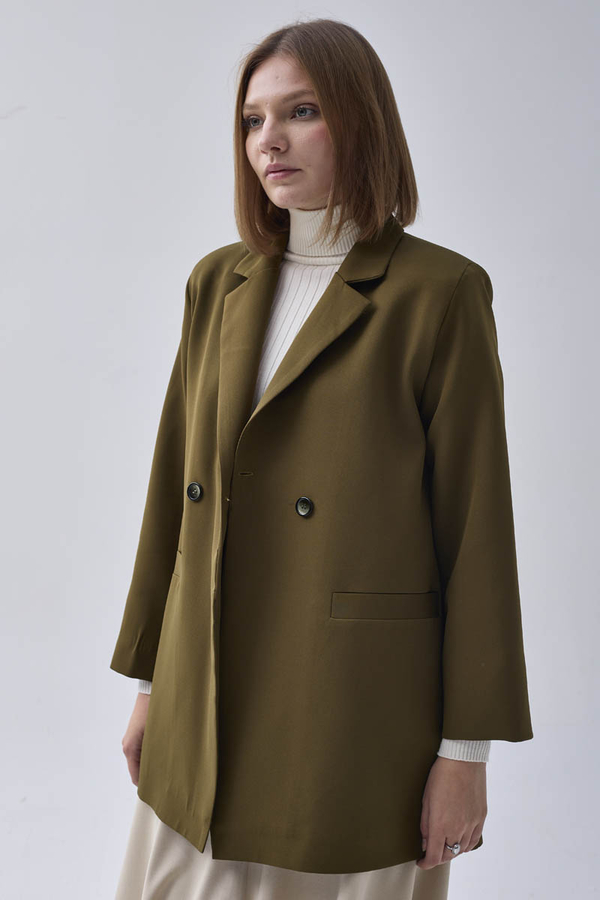 Kruvaze Blazer Ceket Haki - 5