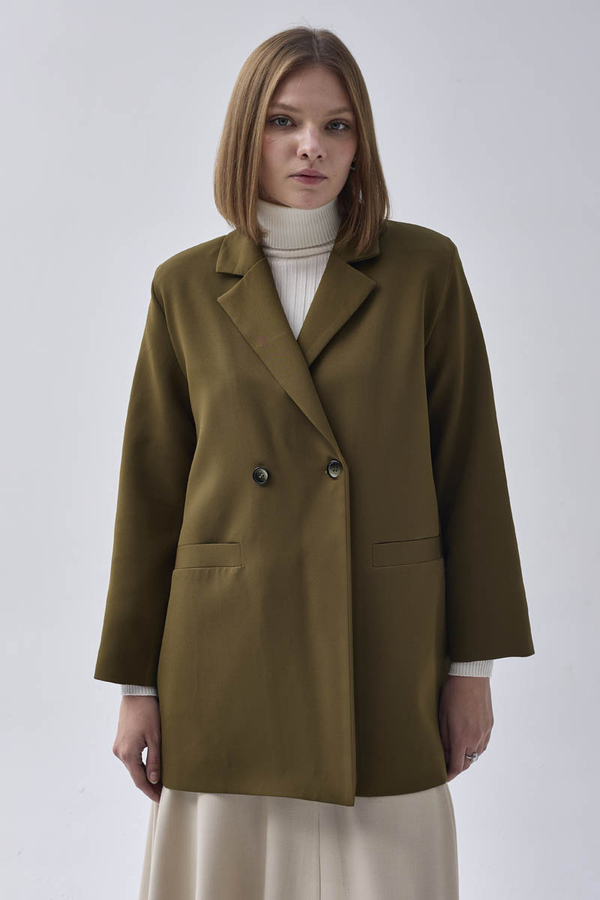 Kruvaze Blazer Ceket Haki - 8