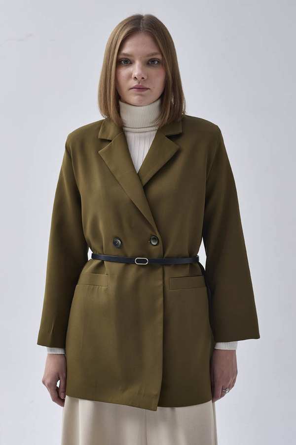 Kruvaze Blazer Ceket Haki - 11
