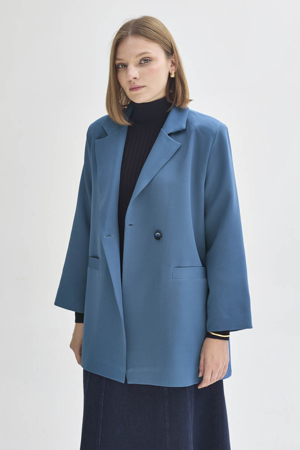 Kruvaze Blazer Ceket İndigo 