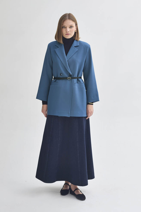 Kruvaze Blazer Ceket İndigo - 5