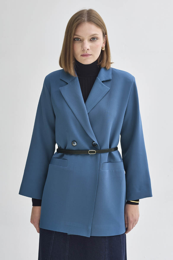 Kruvaze Blazer Ceket İndigo - 6