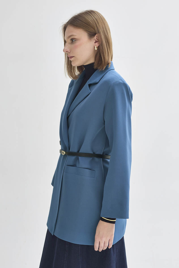 Kruvaze Blazer Ceket İndigo - 8