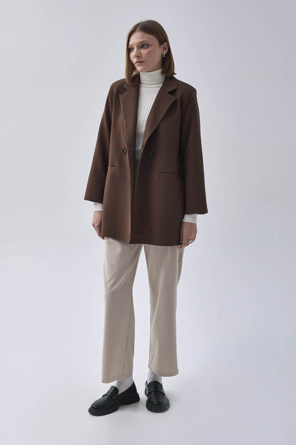 Kruvaze Blazer Ceket Kahverengi - 3