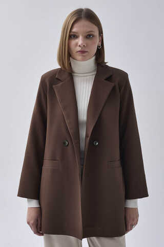 Kruvaze Blazer Ceket Kahverengi - 4
