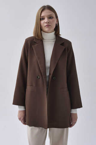 Kruvaze Blazer Ceket Kahverengi - 5