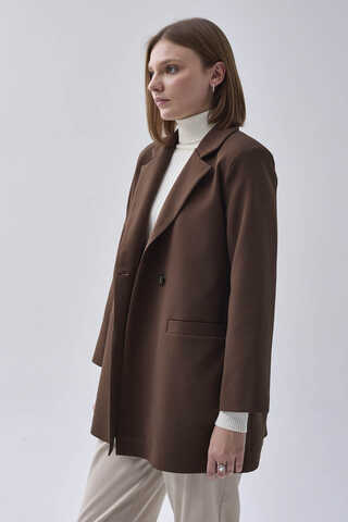 Kruvaze Blazer Ceket Kahverengi - 6