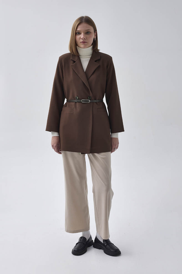 Kruvaze Blazer Ceket Kahverengi - 8