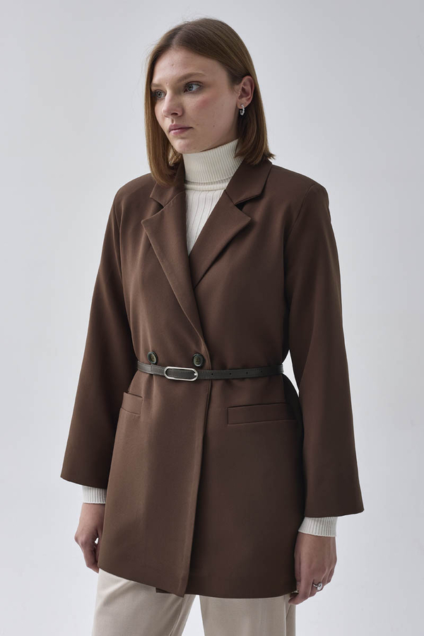 Kruvaze Blazer Ceket Kahverengi - 11