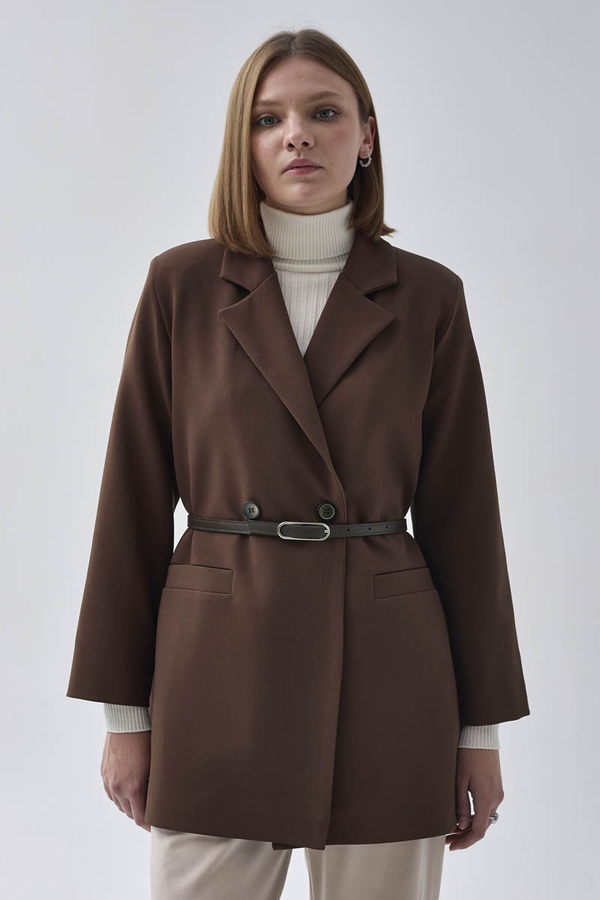 Kruvaze Blazer Ceket Kahverengi - 12